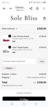 Sole Bliss coupon verification screenshot