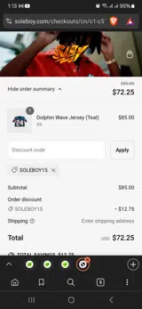 Soleboy15 coupon verification screenshot