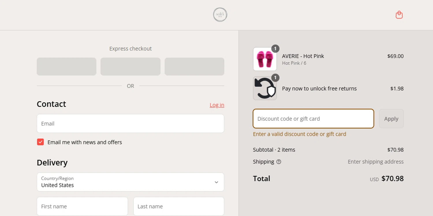 Solei Sea discount code screenshot showing code amanda15 applied at Solei Sea checkout page. Uploaded by SimplyCodes community member Juanls04 on Aug 13, 2025