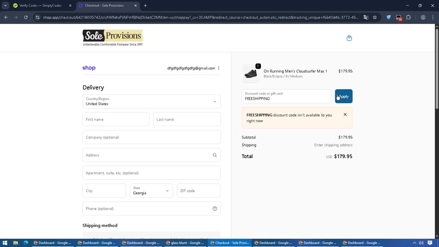 Sole Provisions promo code screenshot showing code FREESHIPPING applied at Sole Provisions checkout page. Uploaded by SimplyCodes community member MoneyPilot9165 on Oct 27, 2025