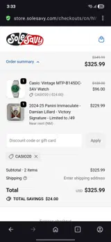 Casio20 coupon verification screenshot