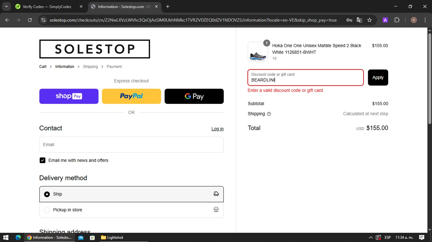Solestop coupon code screenshot showing code BEARDLINI applied at Solestop checkout page. Uploaded by SimplyCodes community member VoucherRanger901 on Apr 18, 2025