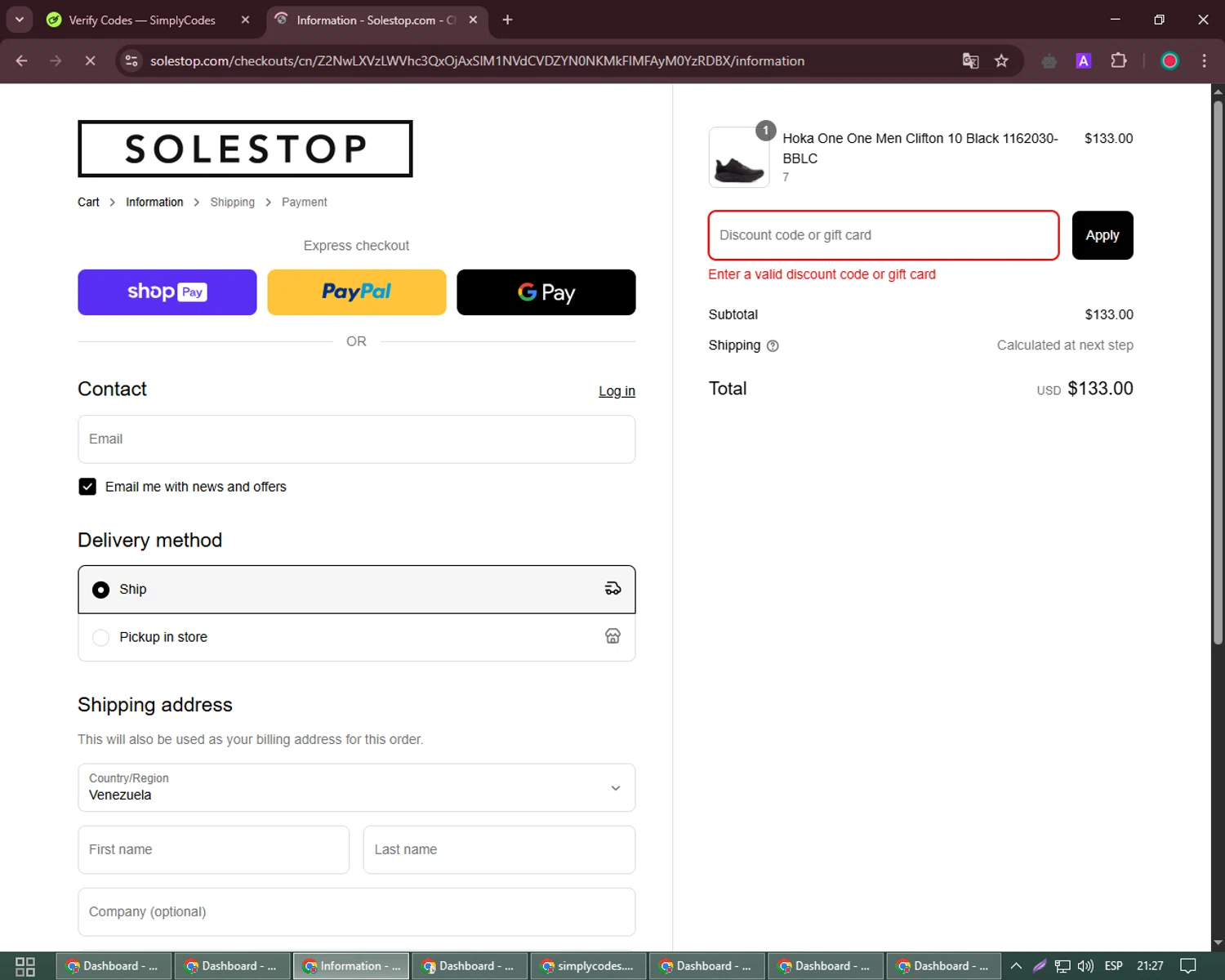 Solestop coupon code screenshot showing code SKYBEASTIE applied at Solestop checkout page. Uploaded by SimplyCodes community member David_Garcia on Apr 18, 2025