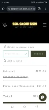 Welcomes10 coupon verification screenshot