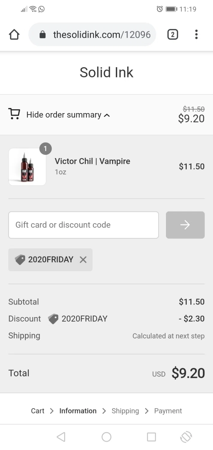 Solid Ink checkout page showing Solid Ink discount code box | Screenshot taken by SimplyCodes community member on Nov 17, 2020
