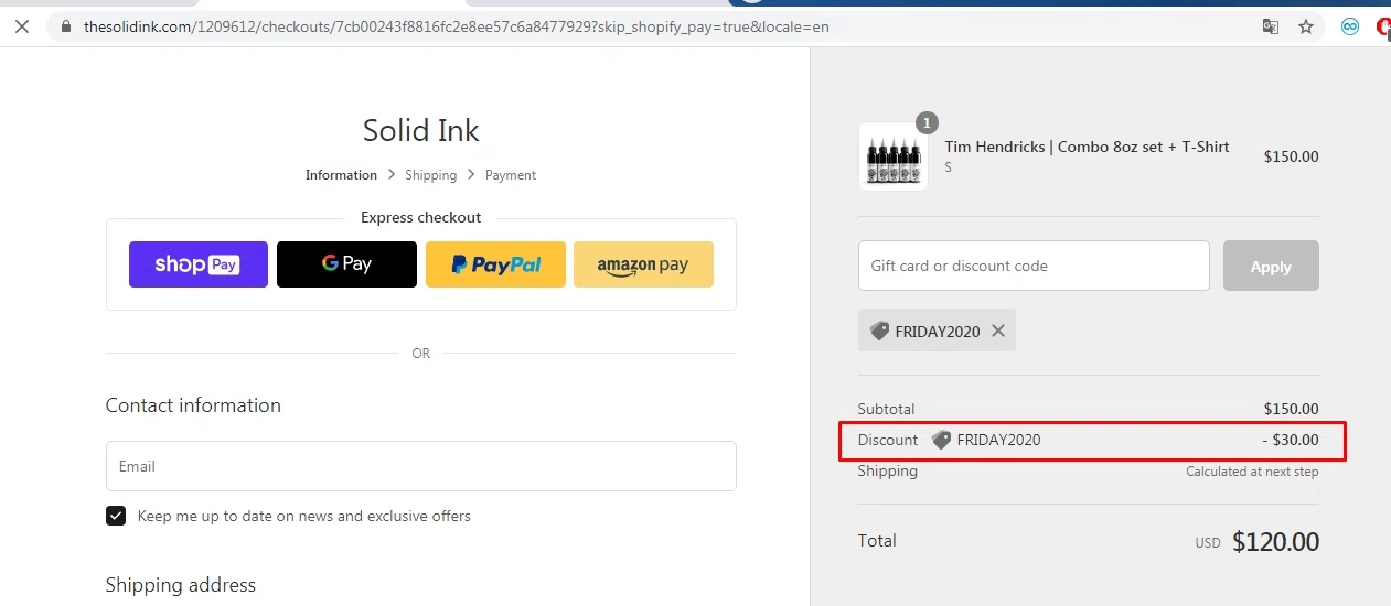 Solid Ink checkout page showing Solid Ink discount code box | Screenshot taken by SimplyCodes community member on Nov 25, 2020