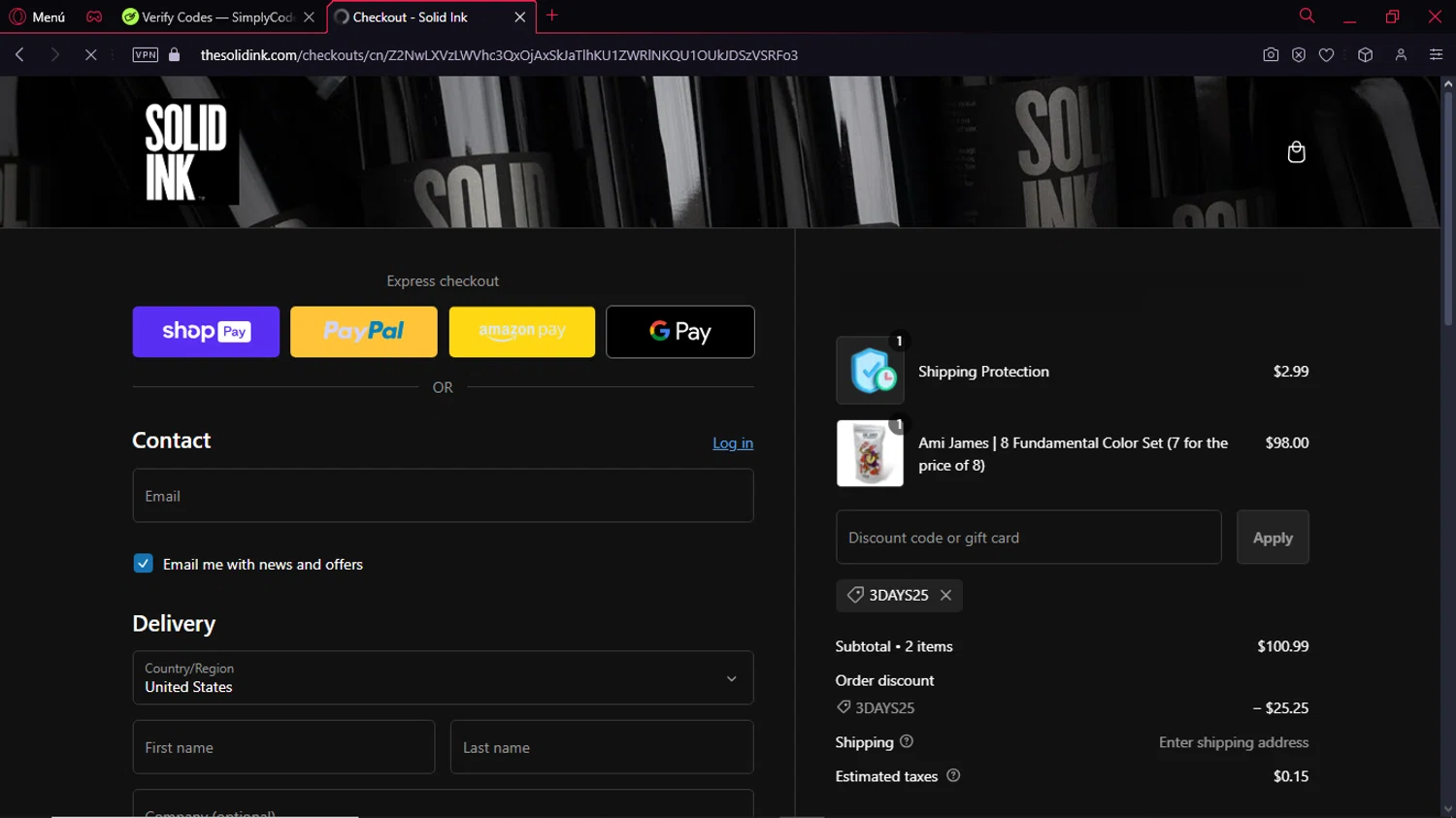 Solid Ink checkout page showing Solid Ink discount code box | Screenshot taken by SimplyCodes community member on Nov 6, 2024