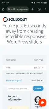 SLIDER10 coupon verification screenshot