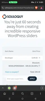 DEVELOPER50SAVE coupon verification screenshot