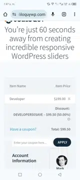 DEVELOPER50SAVE coupon verification screenshot