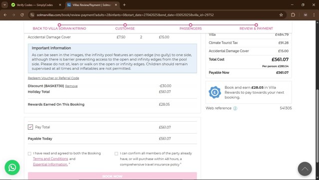 Solmar Villas checkout page showing Solmar Villas discount code box | Screenshot taken by SimplyCodes community member on Apr 19, 2025