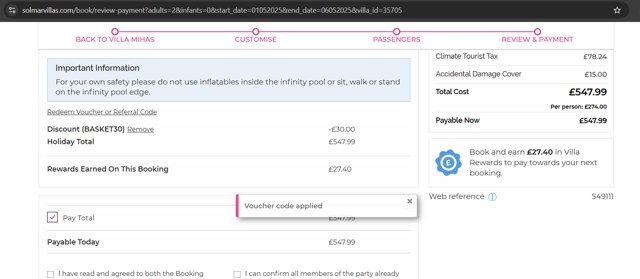 Solmar Villas checkout page showing Solmar Villas discount code box | Screenshot taken by SimplyCodes community member on Apr 29, 2025