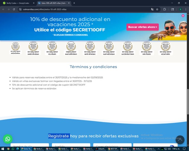 Solmar Villas checkout page showing Solmar Villas discount code box | Screenshot taken by SimplyCodes community member on Aug 10, 2025