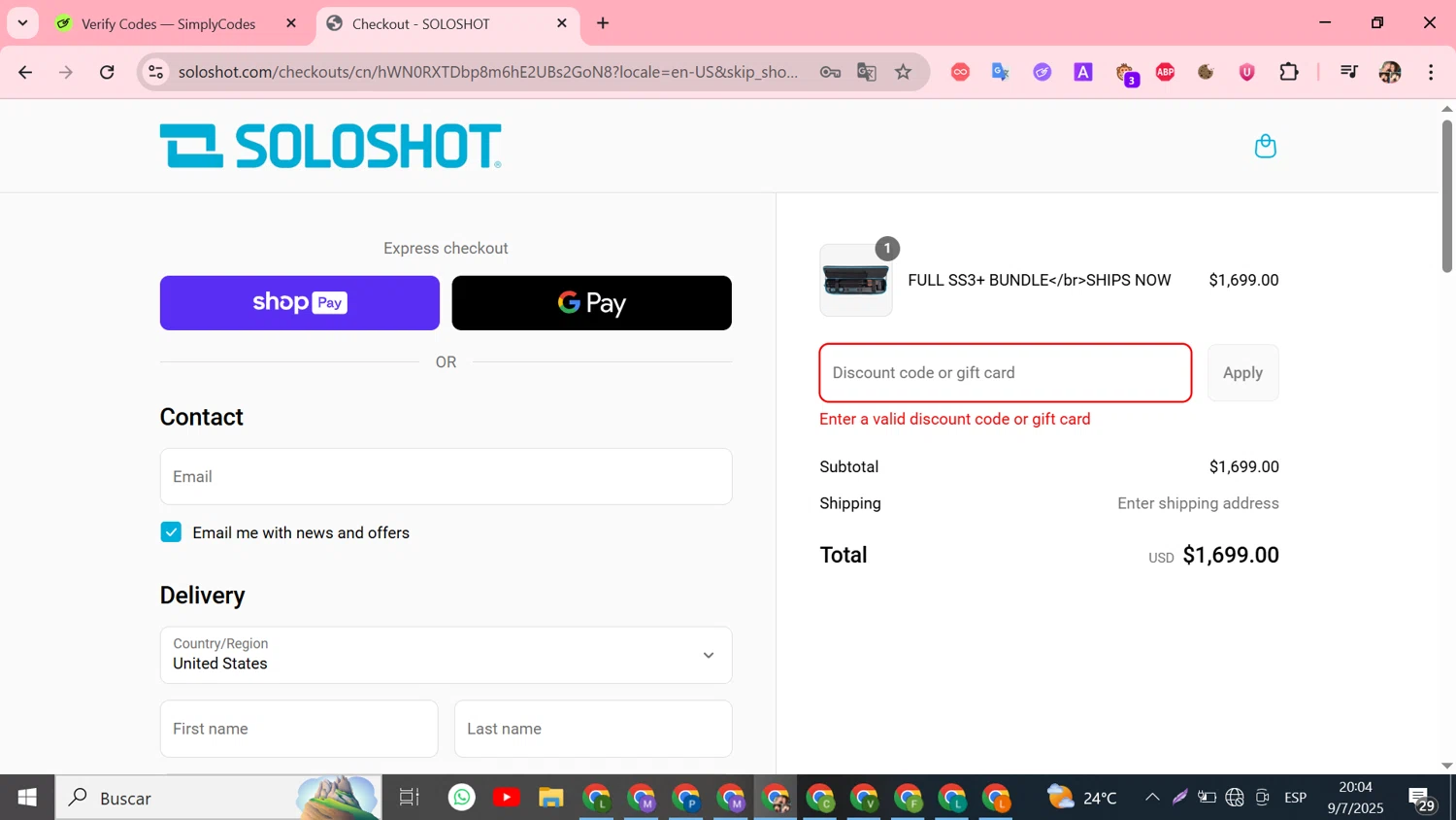 SoloShot discount code screenshot showing code RYDER100 applied at SoloShot checkout page. Uploaded by SimplyCodes community member Susejprimera on Jul 10, 2025