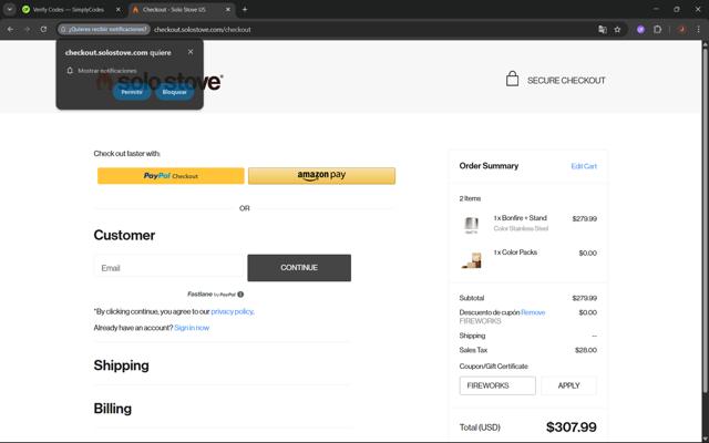 Solo Stove checkout page showing Solo Stove coupon code box | Screenshot taken by SimplyCodes community member on Aug 30, 2025