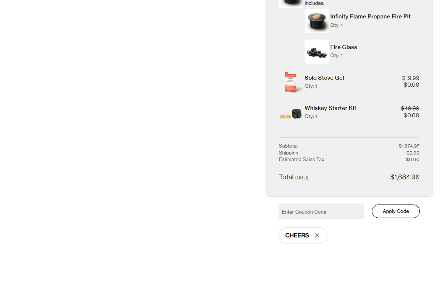 Solo Stove coupon code screenshot showing code CHEERS applied at Solo Stove checkout page. Uploaded by SimplyCodes community member VictoriousFinder8211 on Nov 15, 2025