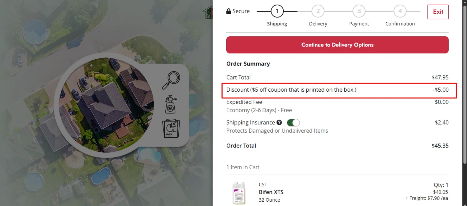 Solutions Pest & Lawn checkout page showing Solutions Pest & Lawn discount code box | Screenshot taken by SimplyCodes community member on Oct 20, 2025