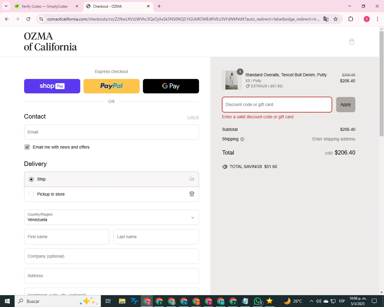 Solutions Pest & Lawn discount code screenshot showing code givemea5 applied at Solutions Pest & Lawn checkout page. Uploaded by SimplyCodes community member 00000007 on Mar 6, 2025