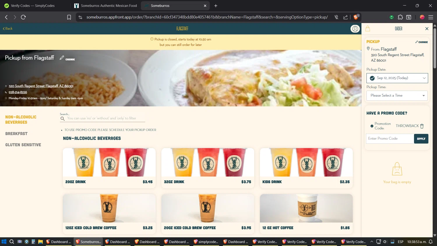 Someburros checkout page showing Someburros promo code box | Screenshot taken by SimplyCodes community member on Sep 12, 2025