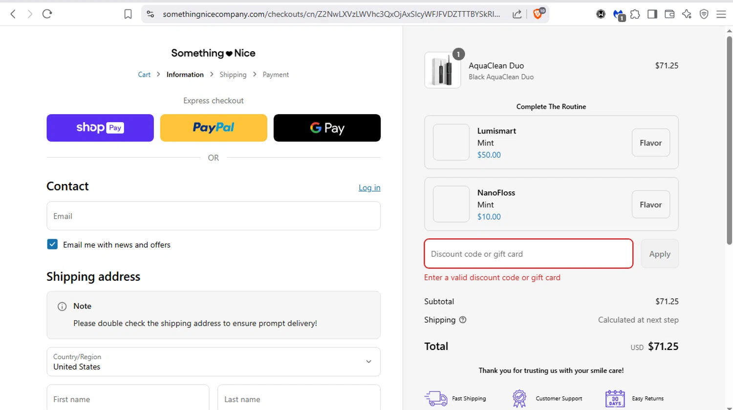 Something Nice discount code screenshot showing code SMILE20 applied at Something Nice checkout page. Uploaded by SimplyCodes community member dayselis15 on May 25, 2025