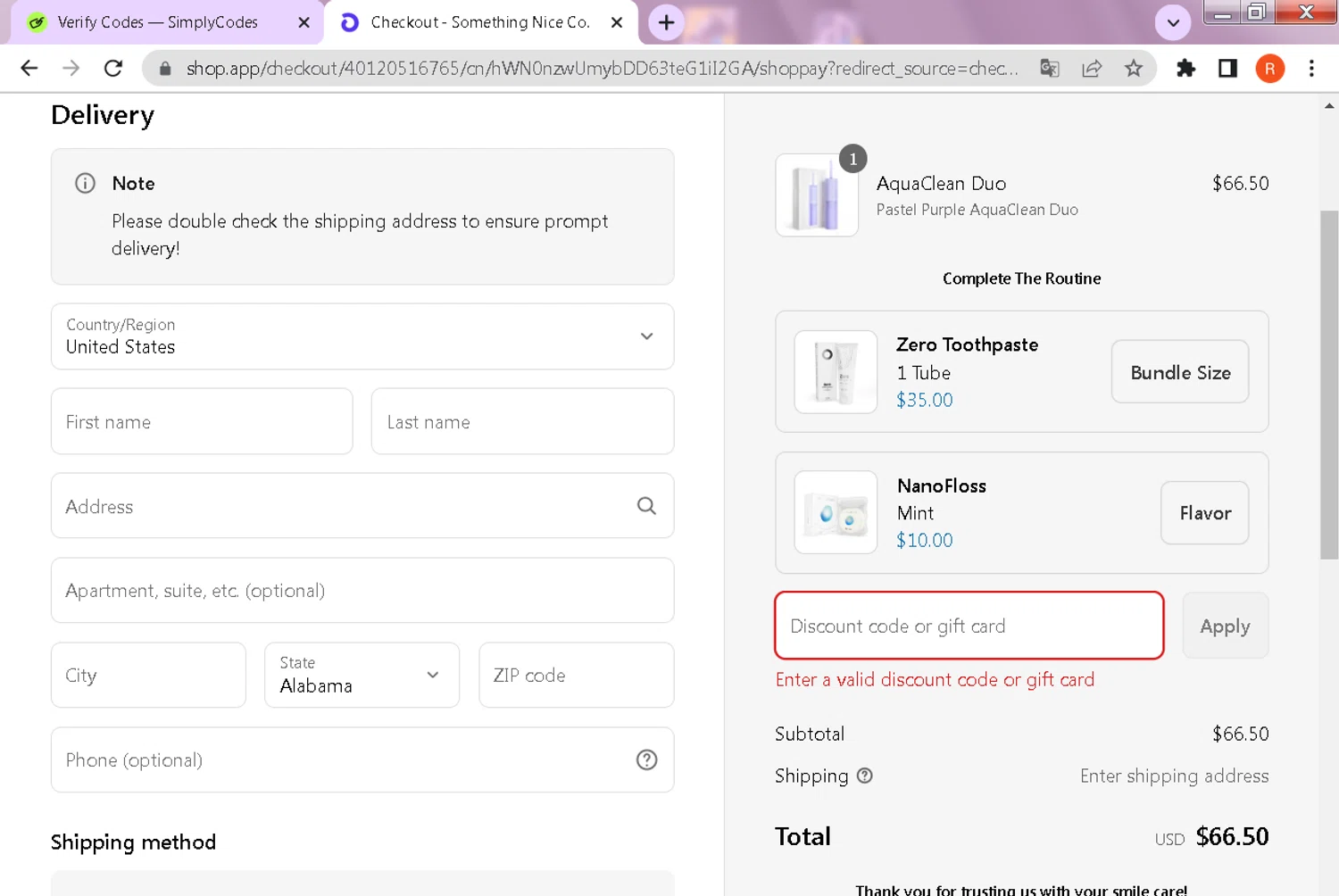 Something Nice discount code screenshot showing code SMILE25 applied at Something Nice checkout page. Uploaded by SimplyCodes community member CodeMaven2856 on Jul 19, 2025