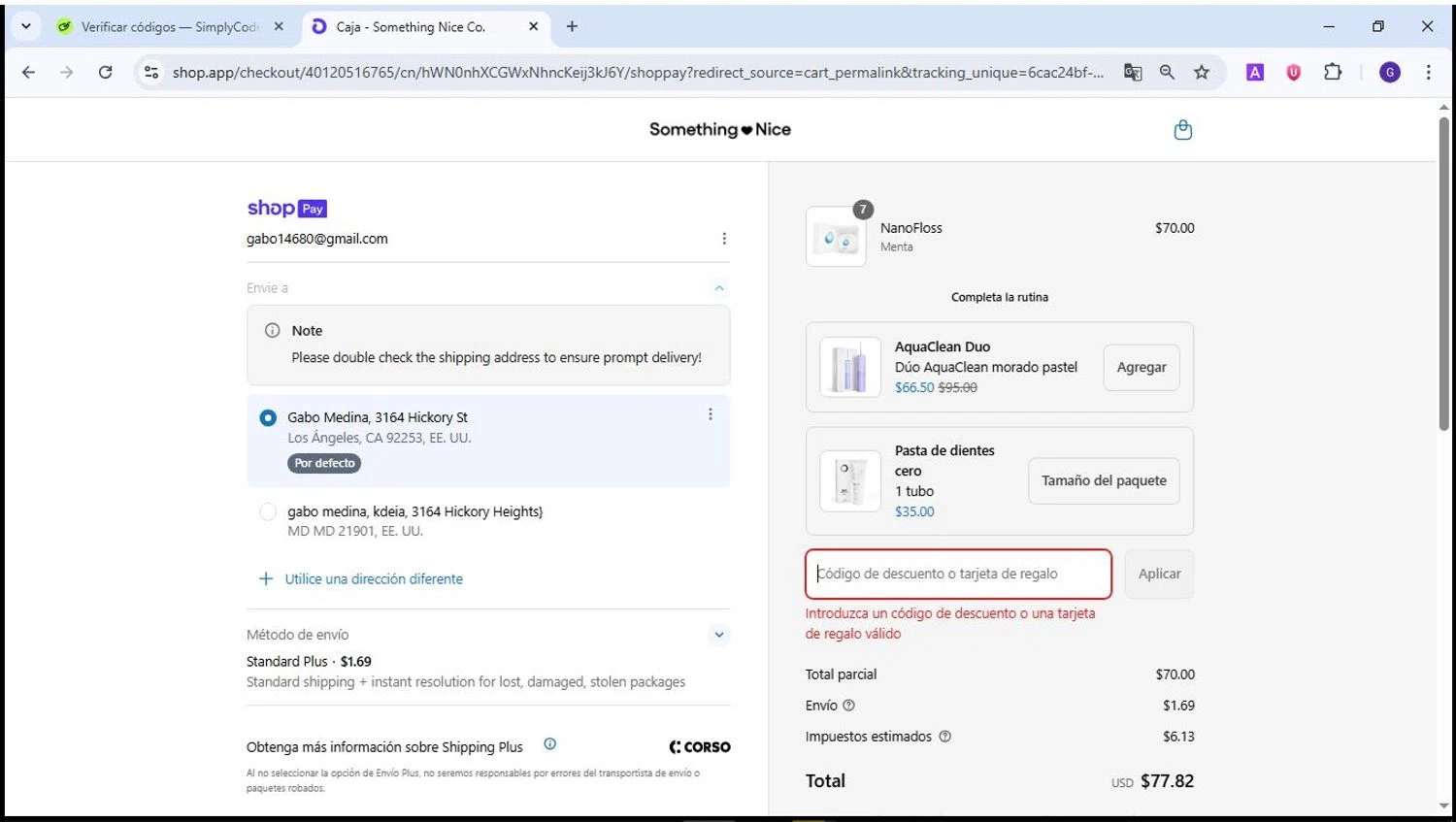 Something Nice discount code screenshot showing code SMILE25 applied at Something Nice checkout page. Uploaded by SimplyCodes community member Theking on Jul 19, 2025