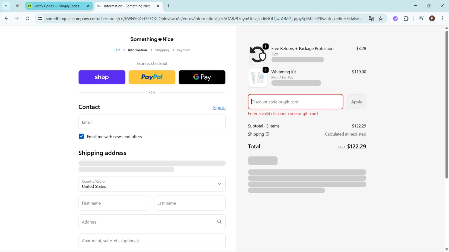 Something Nice discount code screenshot showing code stay30 applied at Something Nice checkout page. Uploaded by SimplyCodes community member ShrewdPro2243 on Nov 12, 2025