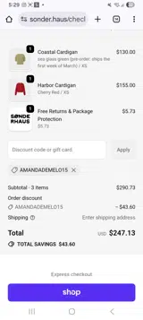 Sonder Haus coupon verification screenshot