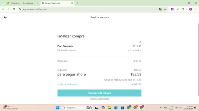 Sonetel checkout page showing Sonetel promo code box | Screenshot taken by SimplyCodes community member on Oct 16, 2024