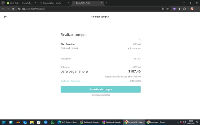 Sonetel checkout page showing Sonetel promo code box | Screenshot taken by SimplyCodes community member on Aug 9, 2025