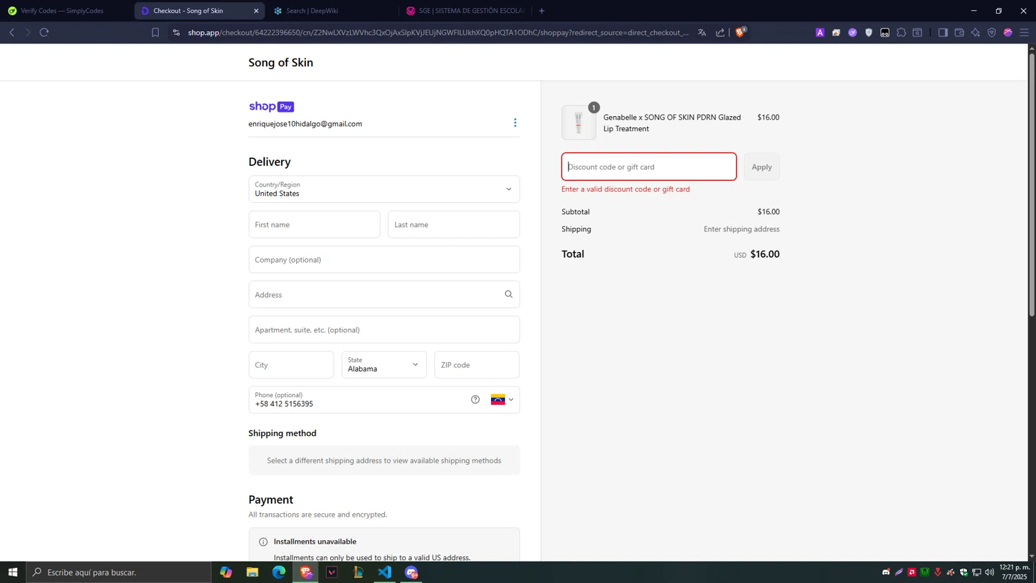 Song of Skin discount code screenshot showing code FREEDOM applied at Song of Skin checkout page. Uploaded by SimplyCodes community member Tragedy on Jul 7, 2025