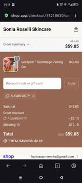 Aleabeauty coupon verification screenshot