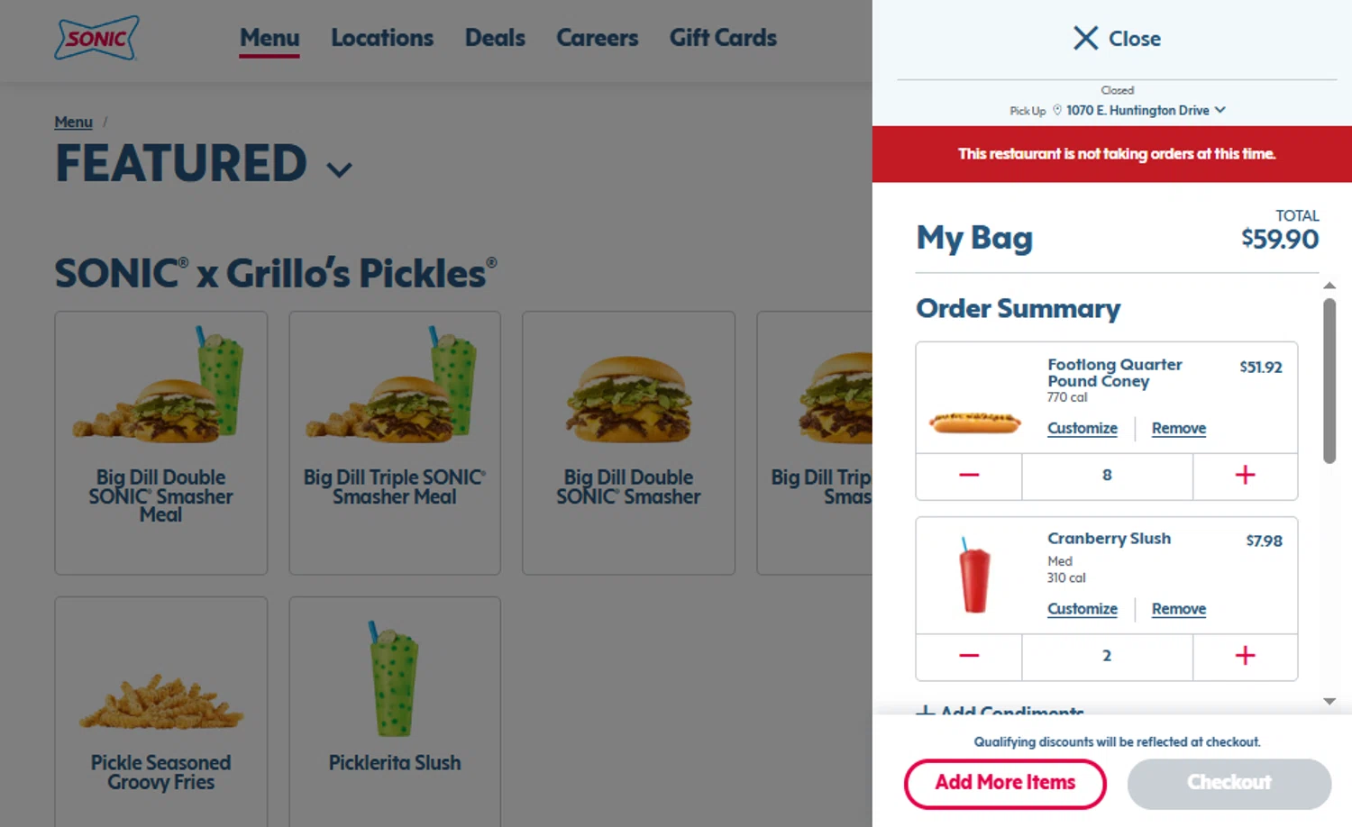 Sonic Drive-In promo code screenshot showing code TREAT applied at Sonic Drive-In checkout page. Uploaded by SimplyCodes community member SimplyCVerlie on Jul 8, 2025