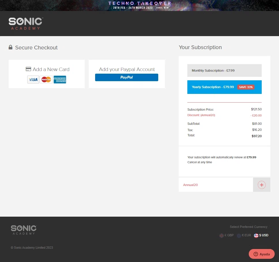 where to use SONIC ACADEMY promo code box