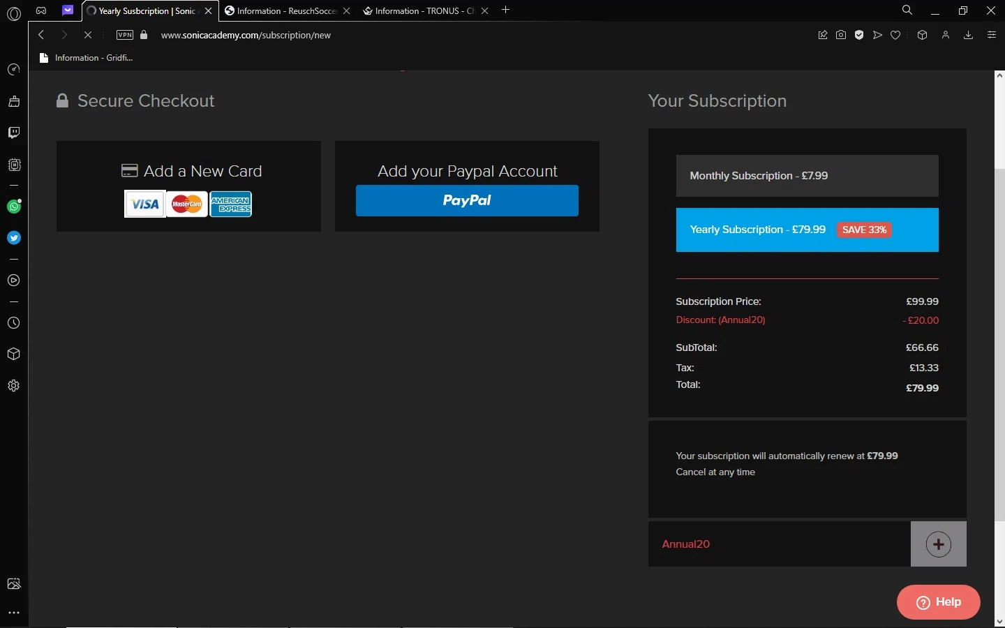 Sonic Academy checkout page showing Sonic Academy promo code box | Screenshot taken by SimplyCodes community member on May 13, 2023