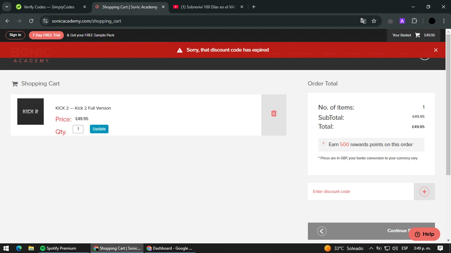 Sonic Academy promo code screenshot showing code 8c0b7baa applied at Sonic Academy checkout page. Uploaded by SimplyCodes community member jesusguqnipa on Feb 25, 2025