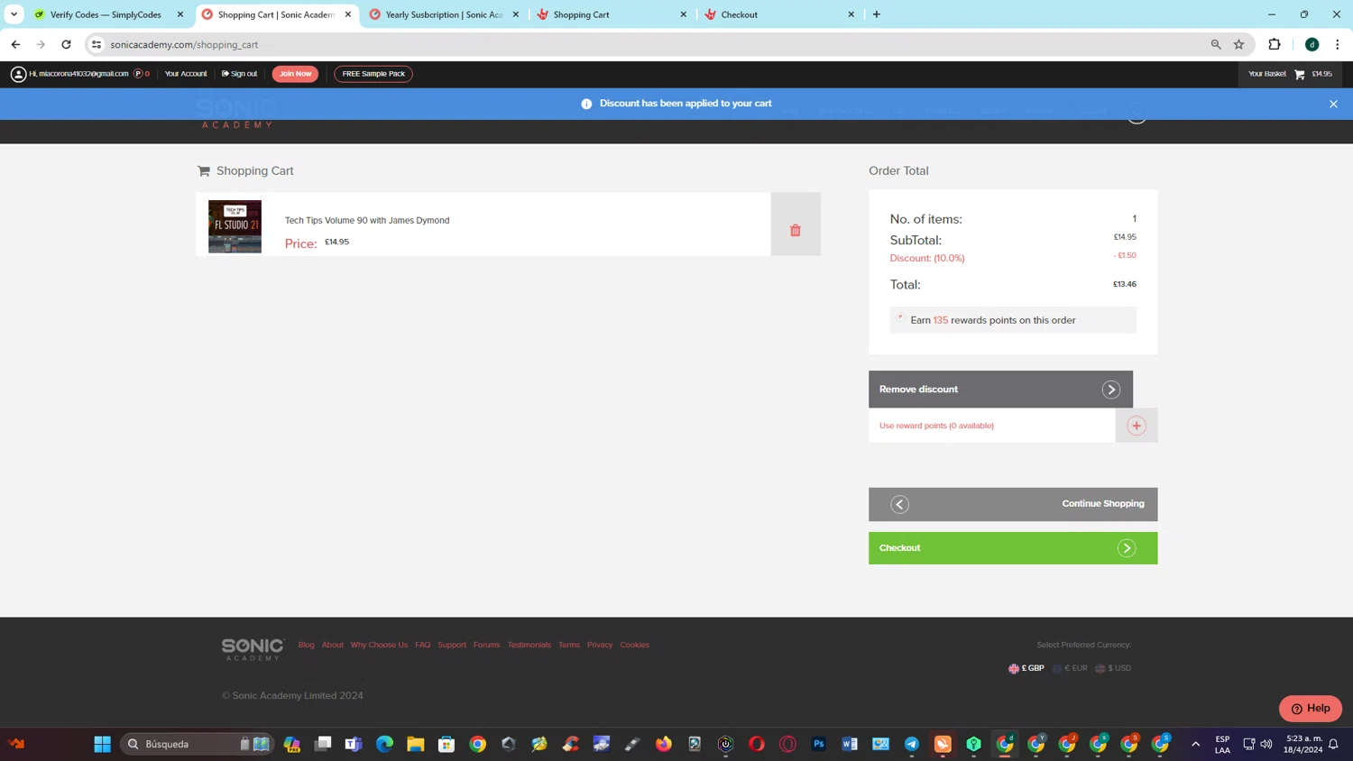 Sonic Academy checkout page showing Sonic Academy promo code box | Screenshot taken by SimplyCodes community member on Apr 18, 2024