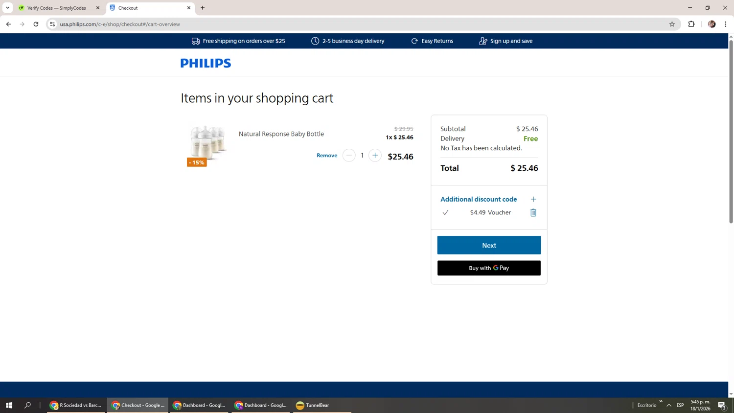 Sonicare checkout page showing Sonicare promo code box | Screenshot taken by SimplyCodes community member on Jan 18, 2026