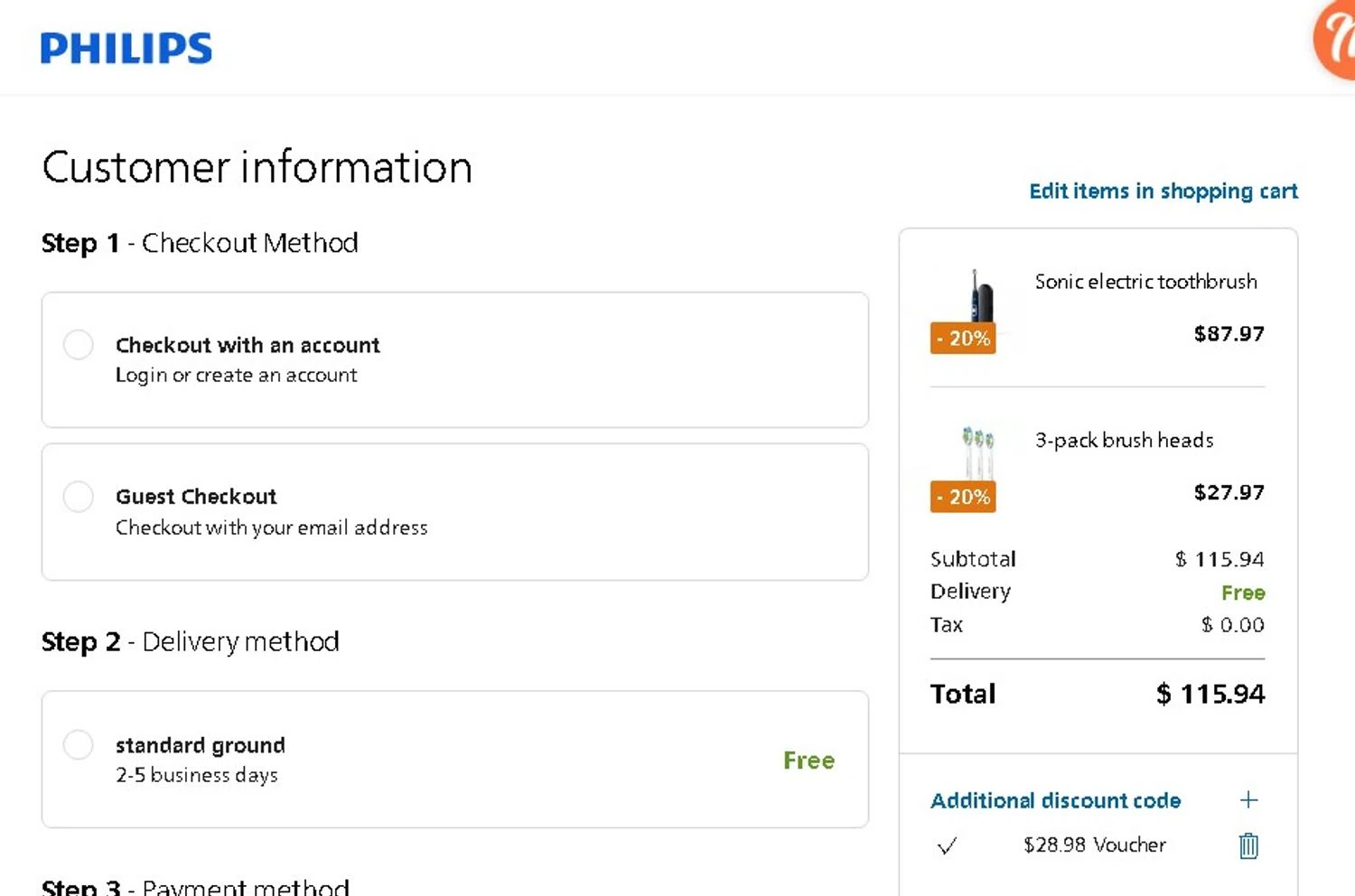 Sonicare promo code screenshot showing code DDIL20 applied at Sonicare checkout page. Uploaded by SimplyCodes community member Elcompa on Aug 1, 2025