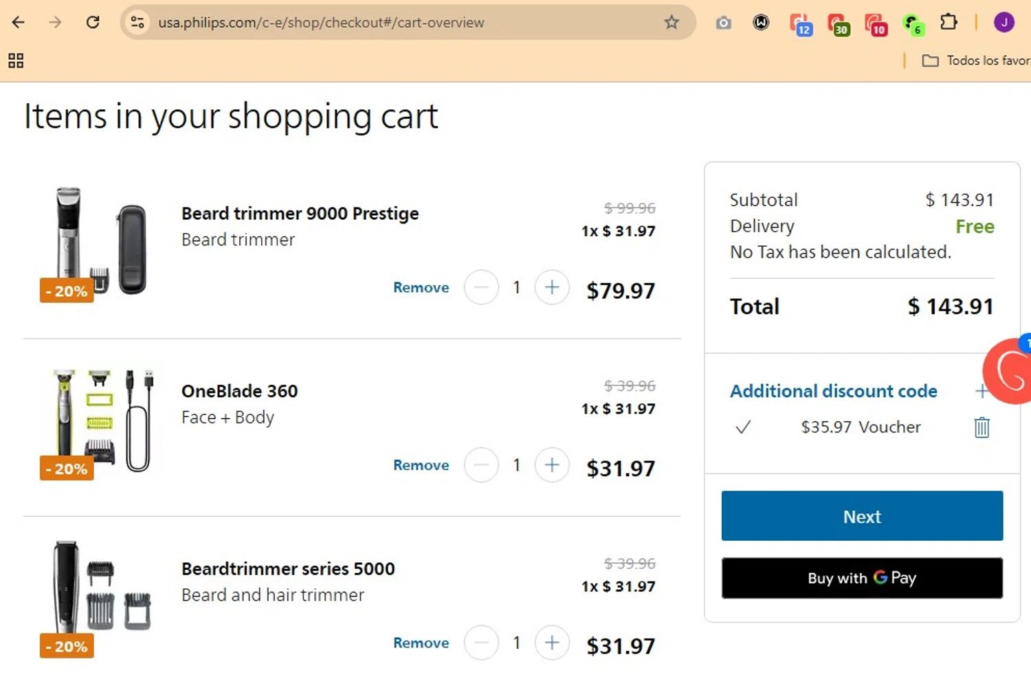 Sonicare promo code screenshot showing code BLUE365PHILIPS applied at Sonicare checkout page. Uploaded by SimplyCodes community member Elcompa on Nov 9, 2025