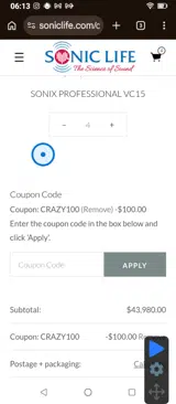 CRAZY100 coupon verification screenshot