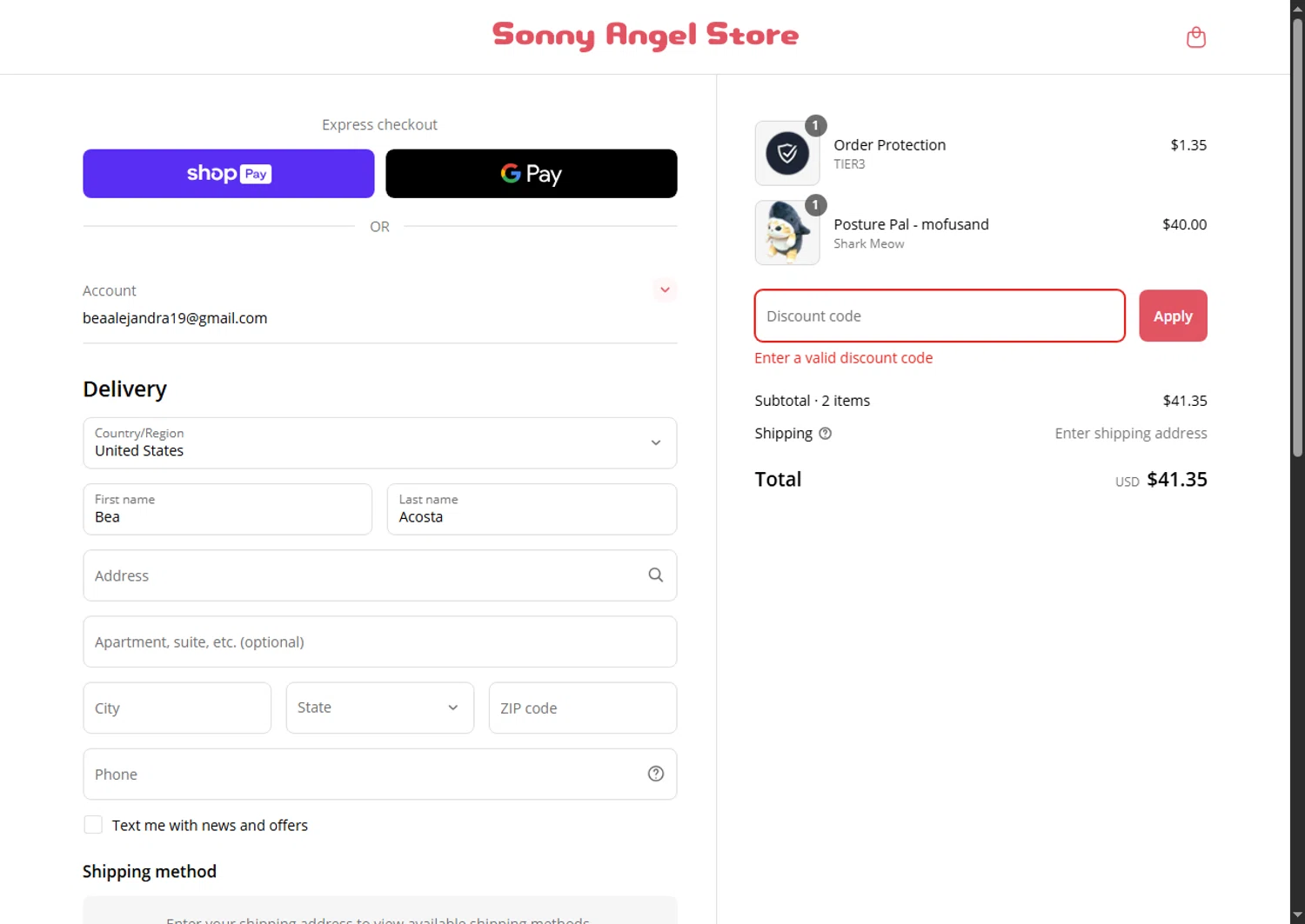 Sonny Angel USA discount code screenshot showing code BIRTHDAY1123 applied at Sonny Angel USA checkout page. Uploaded by SimplyCodes community member Alejandra10 on Apr 9, 2025