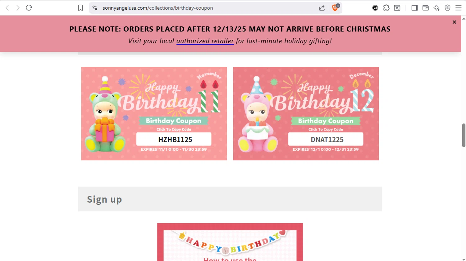 Sonny Angel USA checkout page showing Sonny Angel USA discount code box | Screenshot taken by SimplyCodes community member on Dec 17, 2025