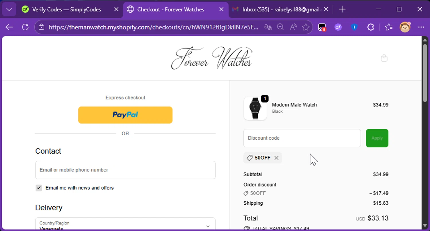 Sonoma Syrup Co. promo code screenshot showing code 50off applied at Sonoma Syrup Co. checkout page. Uploaded by SimplyCodes community member Raibelys_18 on Feb 20, 2026