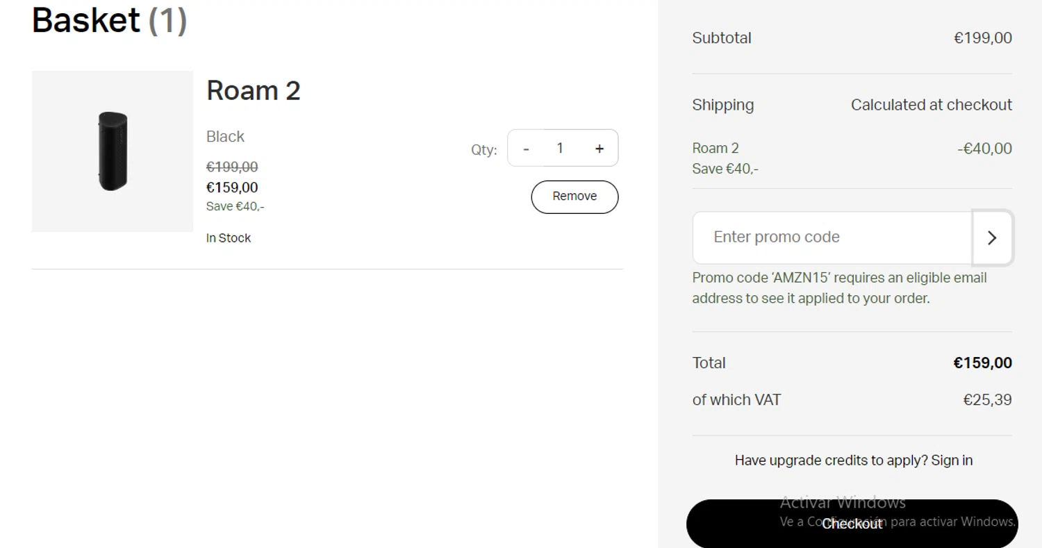 Sonos checkout page showing Sonos coupon code box | Screenshot taken by SimplyCodes community member on Dec 1, 2024