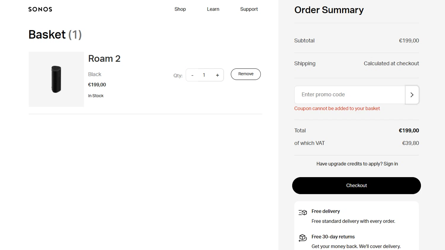 Sonos coupon code screenshot showing code AMZN15 applied at Sonos checkout page. Uploaded by SimplyCodes community member Kmacho on Aug 13, 2025