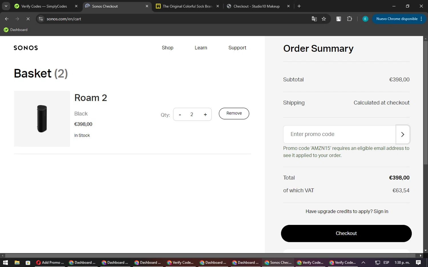 Sonos checkout page showing Sonos coupon code box | Screenshot taken by SimplyCodes community member on Dec 4, 2024