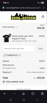 Thankyou10 coupon verification screenshot