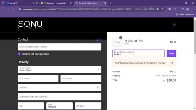 SONU Sleep checkout page showing SONU Sleep promo code box | Screenshot taken by SimplyCodes community member on Apr 27, 2024