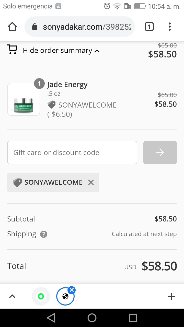 Sonya Dakar checkout page showing Sonya Dakar promo code box | Screenshot taken by SimplyCodes community member on May 2, 2021